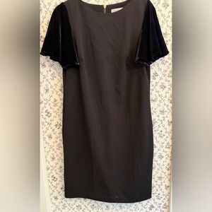 Calvin Klein Sheath Dress has elegant velvet ruffled cap sleeves